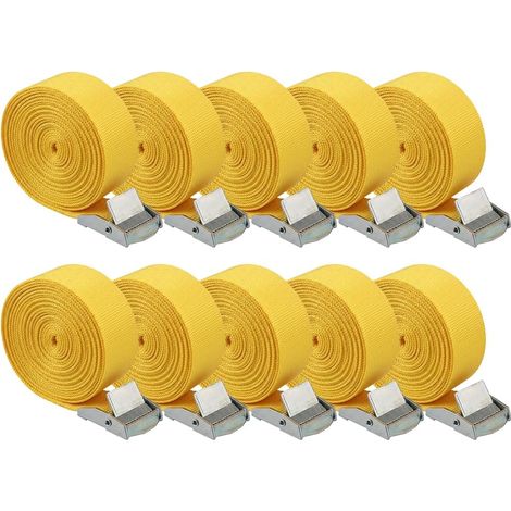 Sangle d'Arrimage 2.5cm x2.5m, Sangles de Fixation avec Boucle de Serrage Sangle à Cliquet Réglable pour Moto Voiture Porte Vélo Bagage Camping (Jaune) (1/5)