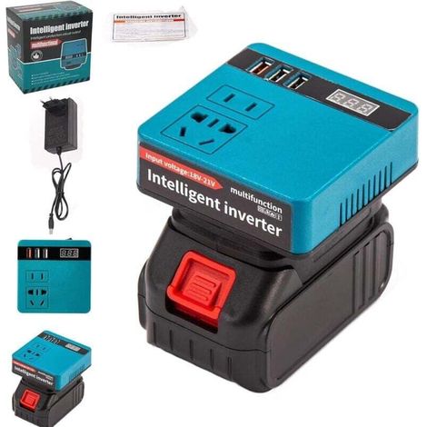 Intelligenter Wechselrichter mit Lithiumbatterie, tragbarer Multifunktions-Wechselrichter 21 V bis 220 V AC, Wechselrichter mit Spannungsanzeige, 21 V bis 220 V DC Batterie-Wechselrichter (mit Batteri