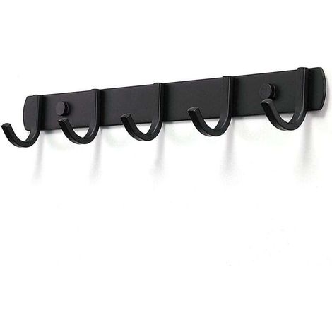 Wall-Mounted Coat Rack, Designer Stainless Steel Coat Hooks, Sturdy Bathroom Hooks for Bedroom or Office, Black (5 Hooks) (1/4)