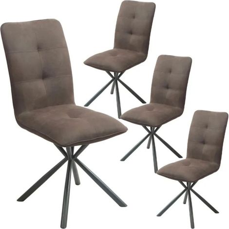Lot de 4 Chaises matelassées tissu marron effet peau de pêche piètement étoile en métal - CLOTAIRE (1/3)