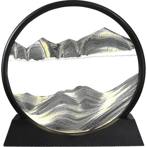 Tableau de sable mouvant en verre rond 3D, cadre en verre représentant un paysage marin profond et du sable fluide, décoration intérieure (1/2)