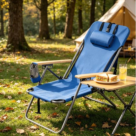 Chaise pliante de jardin et de camping, dossier réglable 4 positions, bleu DESVIAE (1/5)