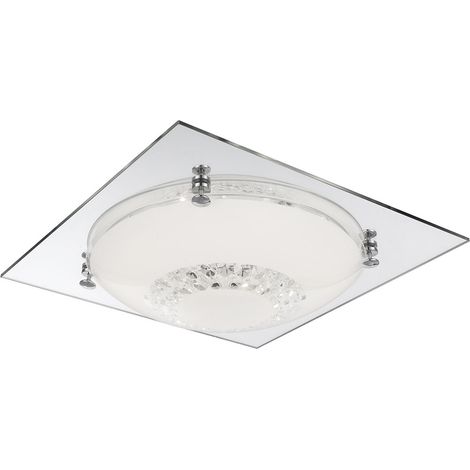 Deckenlampe Deckenleuchte Wohnzimmerlampe Schlafzimmerleuchte Flurlampe, Glaskristalle klar Chrom Spiegelglas, LED 12W 960Lm neutralweiß, LxBxH 31,5x31,5x8,5cm (1/3)