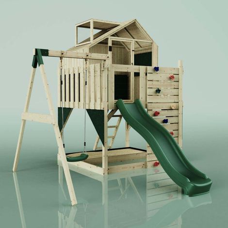 PolarPlay Spielturm Madita aus Holz in GrünKinderschaukel (1/5)