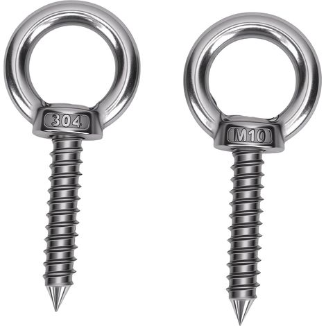 Boulon à œil en acier inoxydable 304, vis autotaraudeuse, crochet de levage fermé pour suspension en bois et métal, 2 pièces, M10x50mm (1/5)