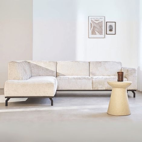 Ecksofa mit hohen Beinen aus beigem Samt Chloe – links