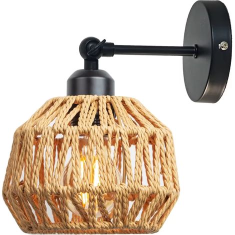 Applique murale en rotin nouveau design sans ampoule – lampe tissée E27 rétro corde de chanvre pour chambre et salon (1/5)