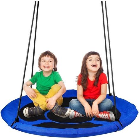 Balançoire Nid d'Oiseau Rond 100 CM Grande Balançoire à Suspendre Hauteur Réglable de 140 à 180 CM pour Enfants Adulte Jardin Extérieur, Charge 150KG - Bleu et Noir