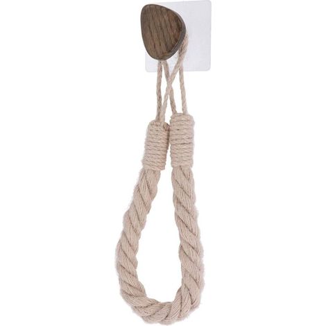 Derouleur papier wc ou porte serviettes corde + bois sur sticker - beige -