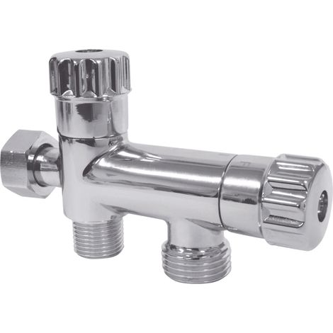 Somatherm For You – Robinet de WC 3 voies anticalcaire chromé – Entrée écrou-tournant F3/8" – Sortie M3/8" pour réservoir – Sortie M1/2" pour douchette (1/3)