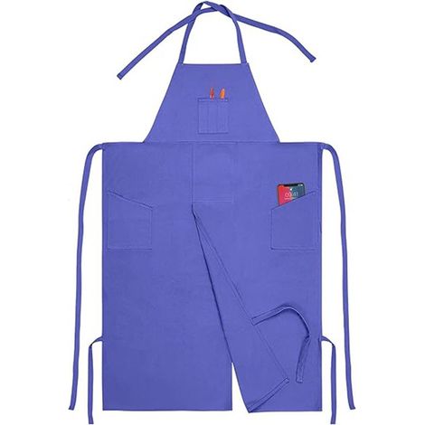 Grembiule in tela, tuta da parrucchiere lunga con spacco idrorepellente, grembiule con tasche, viola (1/5)