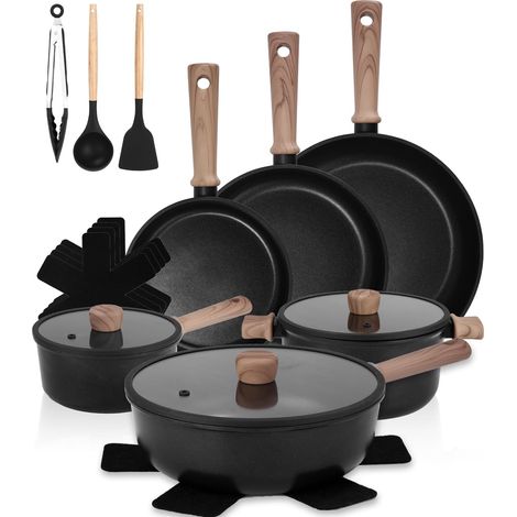 17 Piece Non-Stick Induction Battery with Detachable Handles Black (1/5)