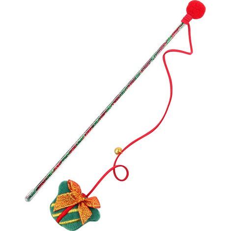 3 pieces of Christmas cat stick toys, Christmas interactive snowman with bell, Christmas tree gift box, funny cat stick toy with elastic rope (1/4)