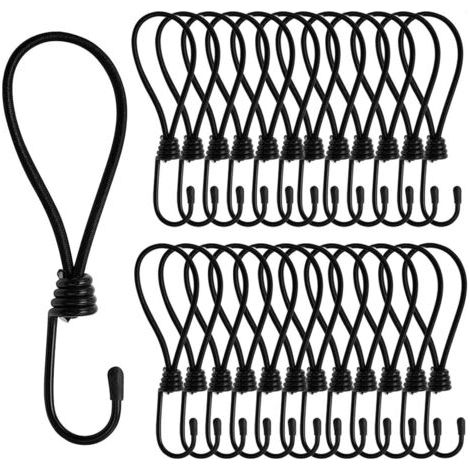 Lot de 25 tendeurs en caoutchouc, sangles elastiques avec crochet pour bâches, filets et bannières 15 cm (1/5)
