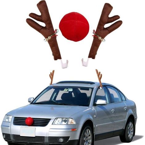 Bois et nez de renne de voiture,décorations de Noël,kit de décoration pour SUV,camionnette,accessoires de vacances PZCC (1/4)
