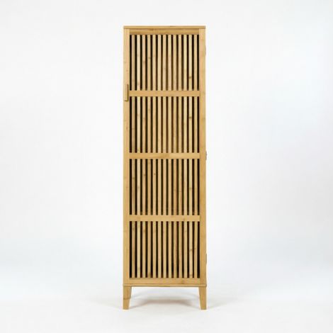 Hoher Schrank aus natürlichem Bambus mit Lamellentüren 40 x 30 x 140 cm (1/5)