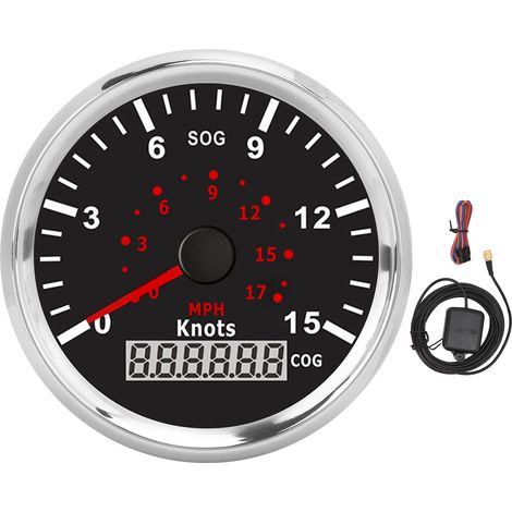 85mm GPS Compteur de Vitesse 0-17MPH 15 Nœuds IP67 Rétroéclairage Rouge Affichage LCD pour Voitures Bateaux Yachts Camping-cars 12/24V (1/5)