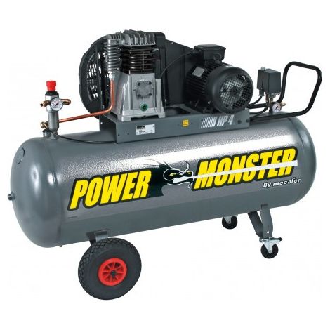 Mecafer – Compresseur pro triphasé 200L 4Hp 10 bars – Débit d’air 435 l/min – Tête de compression surdimensionnée – Alimentation 400V