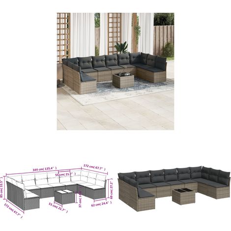 11-tlg. Garten-Sofagarnitur mit Kissen Grau Poly Rattan - Gartenmöbel Set - PE-Rattan Möbel - Outdoor Sofa - Lounge Set - Esstisch - Home & Living (1/3)