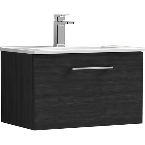Balterley Level Contemporary Bathroom 1 Soft Close Drawer & Minimalist Wall Hung Vanity Unit Basin, Charcoal Black, 600mm