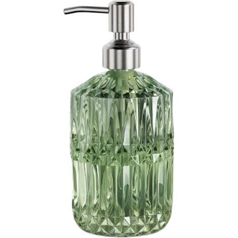 Distributeur De Savon - Verre De Verre Vert - Acier Inoxydable - 420 Ml - Salle De Bains Cuisine
