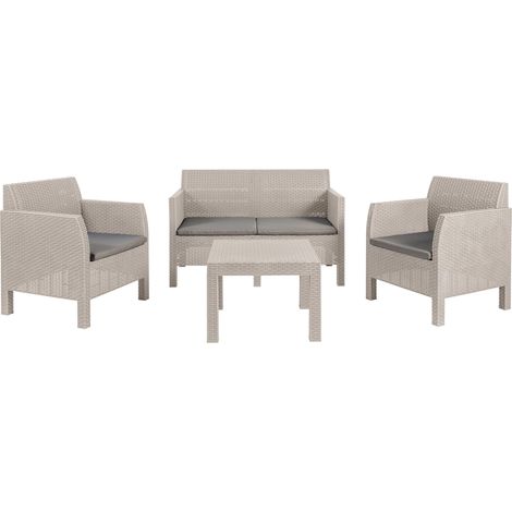 Toomax Set Salotto da giardino Matilde 4 posti grigio talpa, in plastica resistente effetto rattan, 2 poltrone con schienale ergonomico, divanetto da 2 posti e tavolo, ideale per spazi esterni