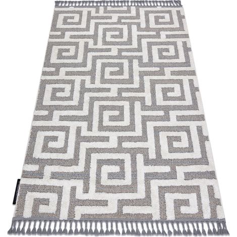 Teppich MAROC P655 Labyrinth, griechisch grau / weiß Franse berber marokkanisch shaggy grey 200x290 cm