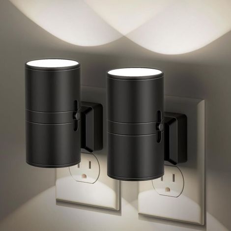 Applique murale à brancher, veilleuse à intensité variable, avec capteur crépusculaire, lumière blanche douce 5000K, luminosité réglable de 0 à 100 lm.（2pcs）