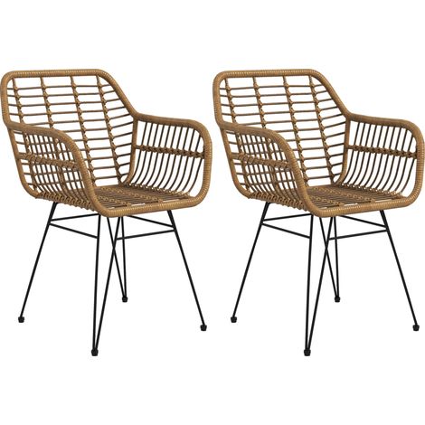 Lot de 2 chaises de salle à manger en PE rotin naturel et métal noir, 56 x 60 x 79 cm (1/5)