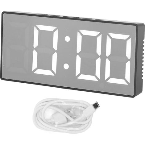 Digitaler Wecker mit LED-Spiegel, USB-Anschluss, Temperatur- und Feuchtigkeitsanzeige, Alarm für Zuhause, Schreibtisch und Büro, Schwarz (1/5)