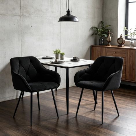 Juego de 2 sillas de comedor con reposabrazos, terciopelo negro y patas de metal DESVIAE (1/5)