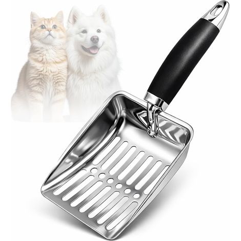 1 Pelle à Litière pour Chat, Métal Inoxydable Épais, Outil de Nettoyage pour Animaux de Compagnie, Argenté, 2 cm (1/5)