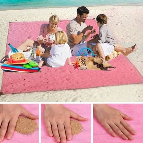 Serviette de plage anti-sable - SHOP-STORY - XXL 200 x 150 cm - Rose - Lavable - Imperméable (1/4)