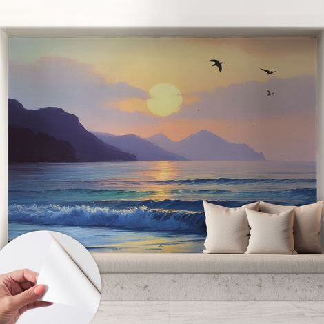 Papier peint autocollant avec imprimé pour décoration intérieure pour rénovation a motif Coucher de soleil sur la mer 208x146 cm (1/5)