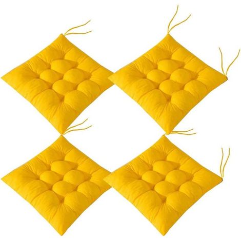 4 x 40cm Square Chair Cushions, Seat Cushions, Home Decor, Quilted Cushion, Comfortable and Colorful, Ideal for Indoor and Outdoor Use (4 Yellow) (1/4)