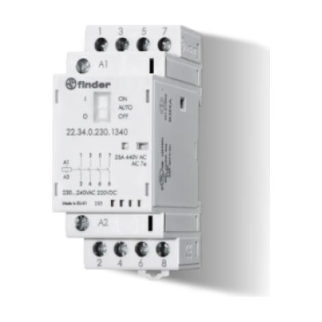 Contattore modulare 25a 4no 230v ac/dc con indicatore led finder 223400244320