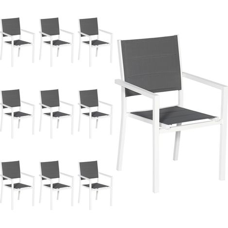 Juego de 10 sillas tapizadas de aluminio blanco textileno gris