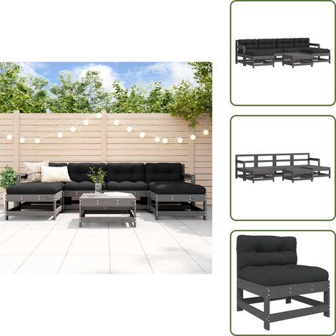 Sofás de jardín - vidaXL Juego de muebles de jardín 7 pzas y cojines madera maciza gris - Sillas de jardín