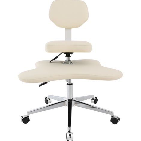 Chaise de bureau avec pieds croisés, chaise ergonomique à genoux avec soutien lombaire, pivotante à 360°, chaise de méditation réglable en hauteur avec roulettes de frein pour bureau, yoga, blanc (1/5)