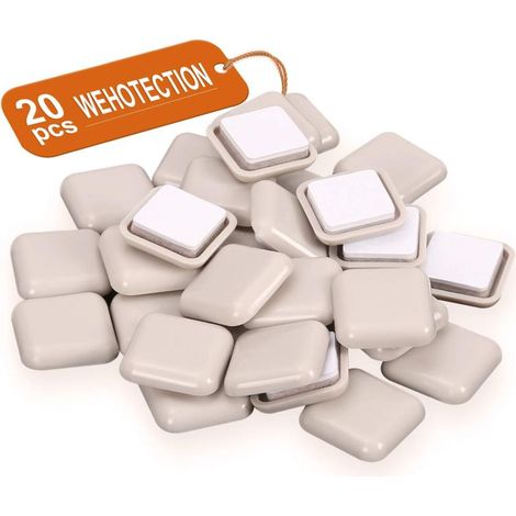 20 patins carrés auto-adhésifs beiges de 2,5 cm pour meubles mobiles (pour moquette) (1/5)