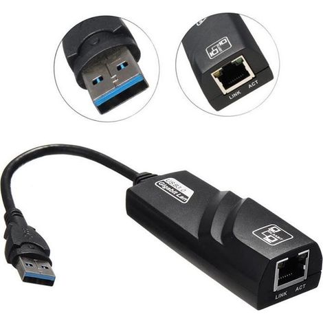 Adaptateur Ethernet USB 3.0 - CPRORPO - Gigabit RJ45 - 10/100/1000Mbps - 3 ports USB 3.0 - Noir (1/4)