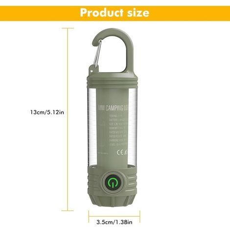 Wiederaufladbare Campinglampe mit Haken, tragbare Mini-LED-Taschenlampe, 6 Leuchtmodi, wasserdichte Notleuchte für Stromausfälle und Hurrikanbedingungen (dunkelgrün) (1/4)