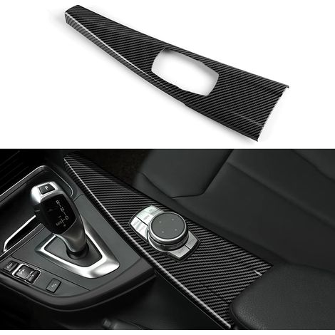 (Style 5) Panneau de levier de vitesse de console centrale de voiture compatible avec BMW F30 F31 F34 3GT F32 F33 F36, accessoires de finition, autocollant ABS imitation fibre de carbone (1/4)