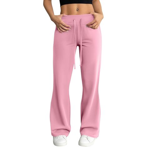 Pantalon de yoga évasé pour femme - Pantalon de survêtement évasé décontracté avec cordon de serrage - Taille haute - Pantalon de yoga extensible avec cordon de serrage (1/5)