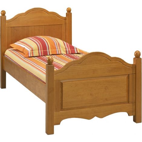 Beaux Meubles Pas Chers – Lit simple 90 x 190 en pin massif miel – Structure panneautée – Hauteur tête de lit 100 cm – Montage facile – Garantie 2 ans (1/5)
