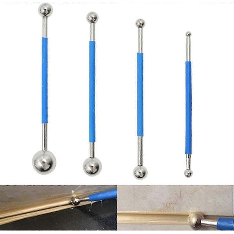 Ensemble d'outils de calfeutrage à bille métallique, outil de finition de joint double embout en acier inoxydable pour carrelage, sculpture sur argile, salle de bain et cuisine, bleu, 4 pièces (1/5)