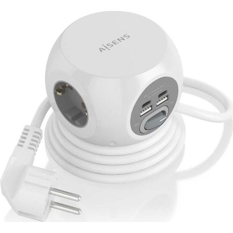 Regleta con Interruptor Aisens ASPS-2A2C04-W/ 3 Tomas de Corriente/ 2 USB Tipo-C/ 2 USB/ Cable 1.4m/ Blanco