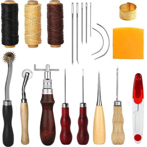 20 Pcs-cuir Outils Kit De Rparation  La Main Artisanat Cuir Fil Cir 8 Couleur Avec Aiguilles  Coudre Ciseaux Ruban  Mesurer Pour Cuir De Couture C (1/5)