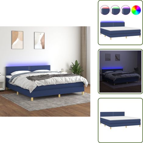 Boxspringbett mit Matratze & LED Blau 180x200 cm Stoff - Boxspringbett - Betten - Schlafräume Einrichten - Doppelbett - Blau