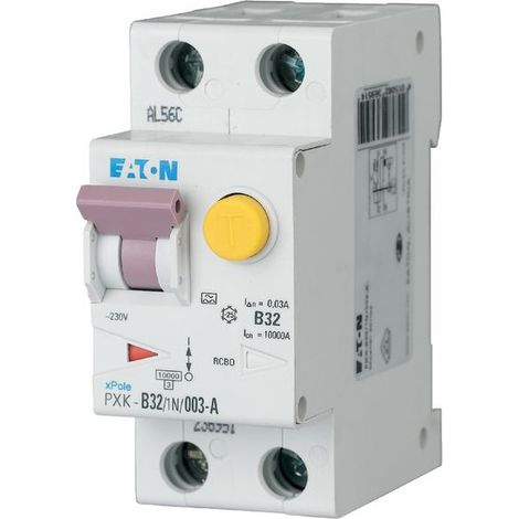 Eaton Combinazione interruttore FI/LS, 32 A, 30 mA, Caratteristica di intervento interruttore LS: C, 1p + N, Caratteristica di intervento interruttore FI: A, 236967